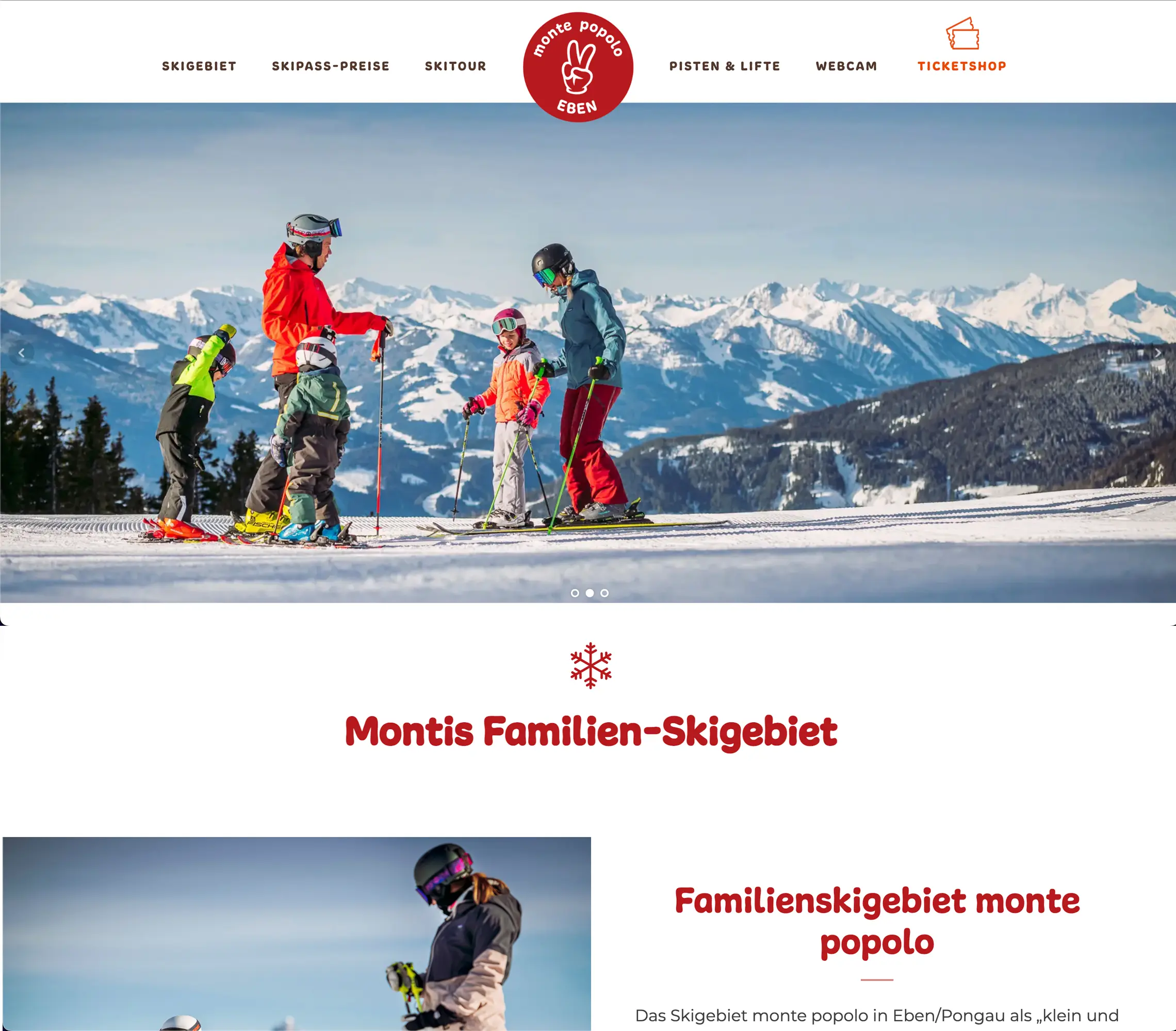 PRUEFEN: Website des Skibergs Montepopolo in Eben im Pongau