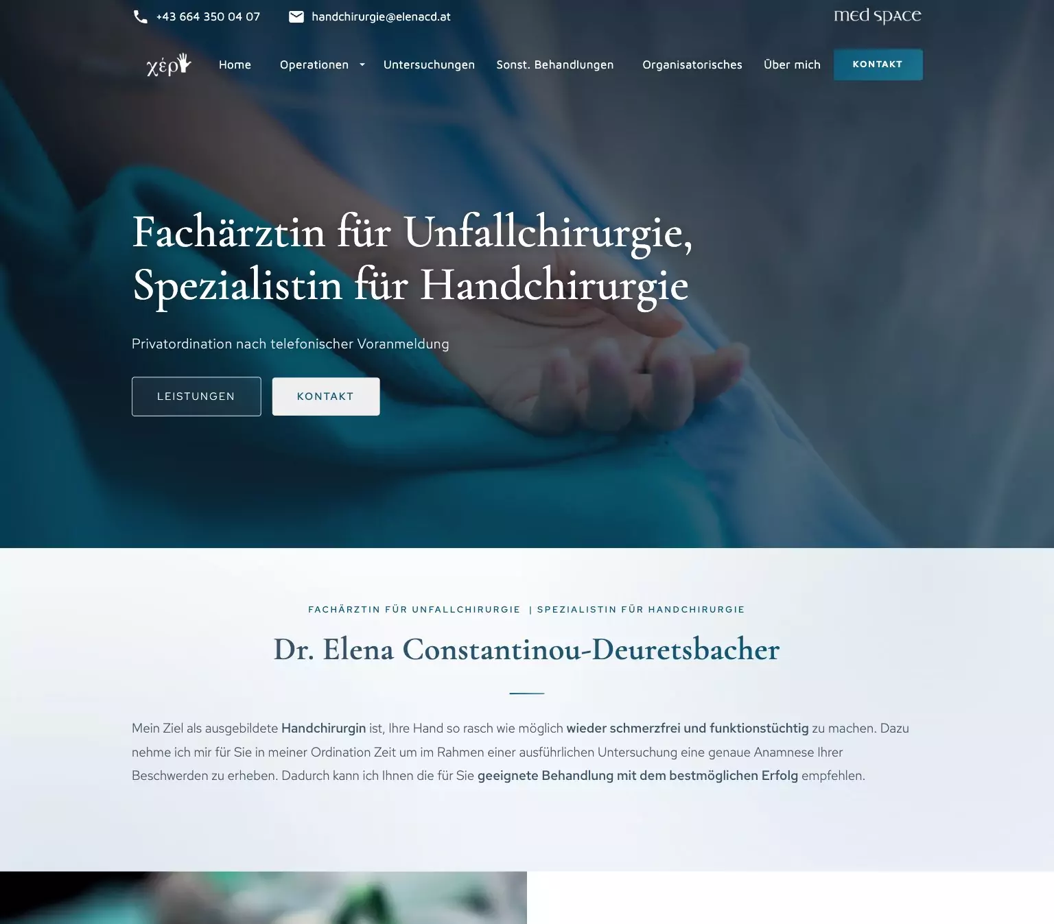 Neue Website für eine Fachärztin für Handchirurgie in Korneuburg: Leistungen und Untersuchungen, Webdesign-Referenz Arztpraxis