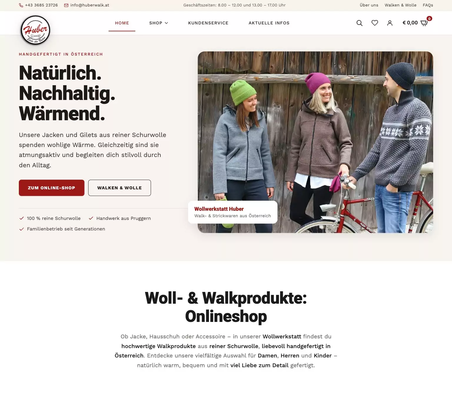 Neuer Webshop für Walkprodukte aus Schurwolle in Österreich: Menschen in Wolljacken, WooCommerce-Referenz