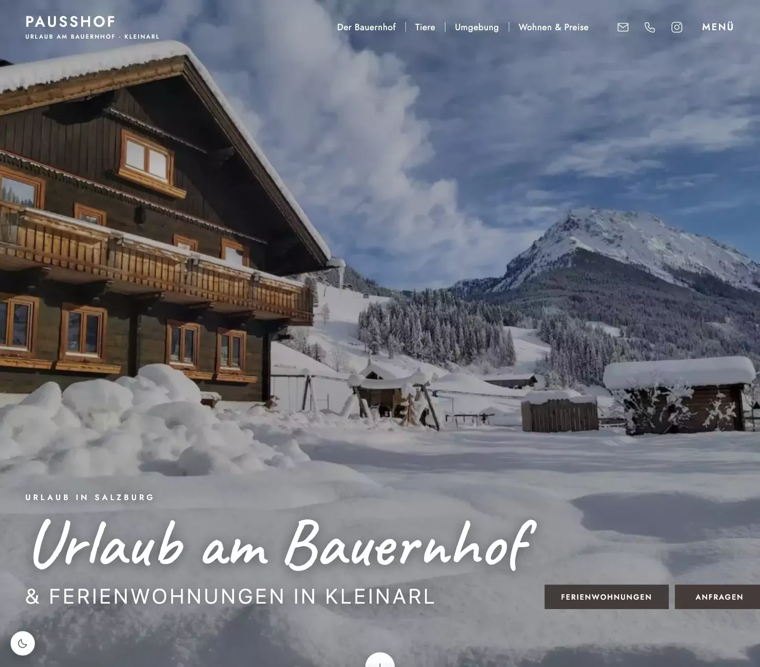 Neue Website für einen Bauernhof in Kleinarl: Urlaub am Bauernhof im Winter mit Ferienwohnungen, Webdesign-Referenz Tourismus