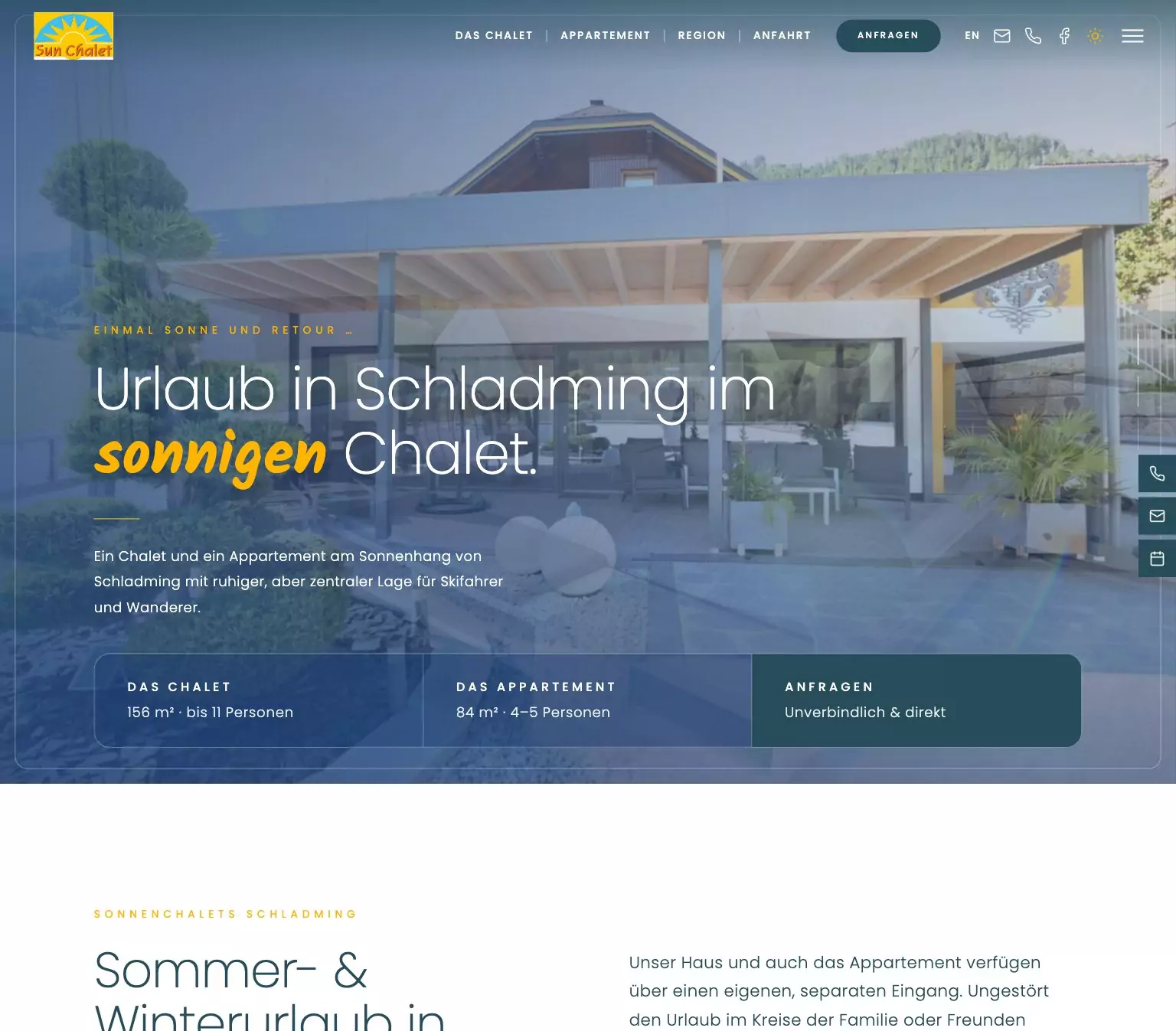Neue Website für Ferienchalets in Schladming: Chalet mit Terrasse am Sonnenhang, Webdesign-Referenz Ferienwohnung